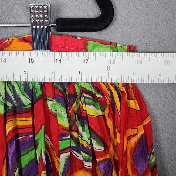 Peripherals Maxi Skirt Womens One Size Red Boho Cotton Crinkle Floral Drawstring - Picture 3 of 8